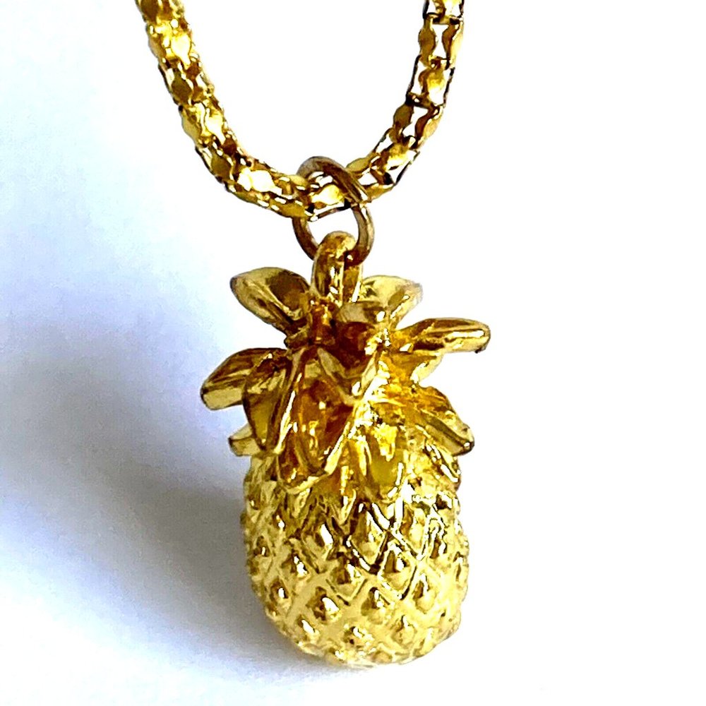 Pineapple Pendant Necklace Gold Plated 23" Chain Hawaiian Island Welcome Fruit